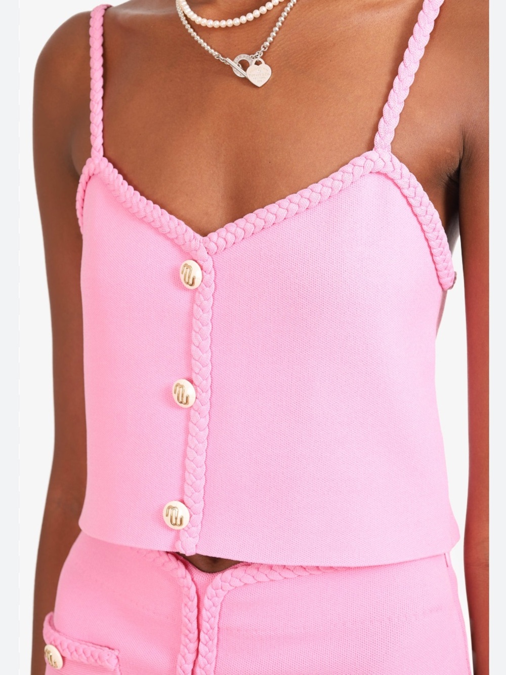Maje Pink Braided-Trim Cropped Cami